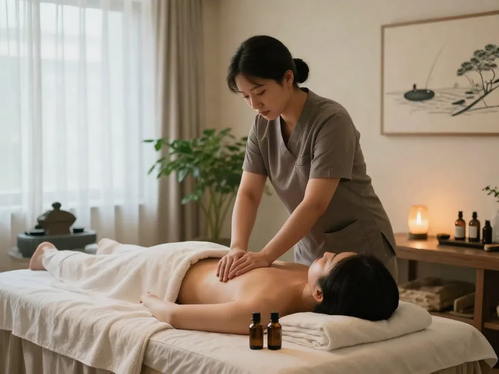 Tranquil 동대문출장안마 massage therapy scene in a soothing spa.