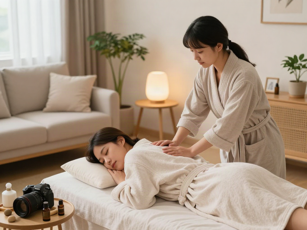 Relaxing 강서구출장마사지 session in a cozy living room with calming decor.