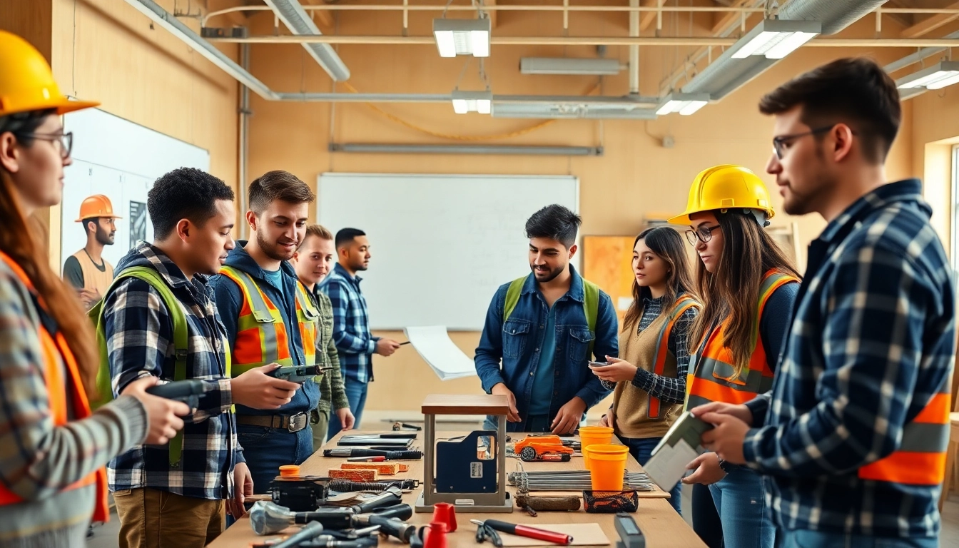 Students participating in hands-on construction classes in an interactive learning environment.